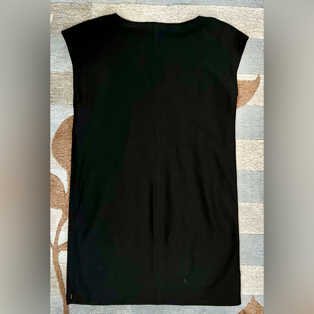 NWT Eileen Fisher Black Washable Crepe Boat Neck Shift Dress Full Side Zip ZB5